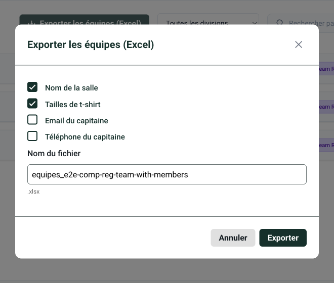 Illustration de la nouveauté — Version 1.7.0 — Équipes et planning s'exportent en Excel
